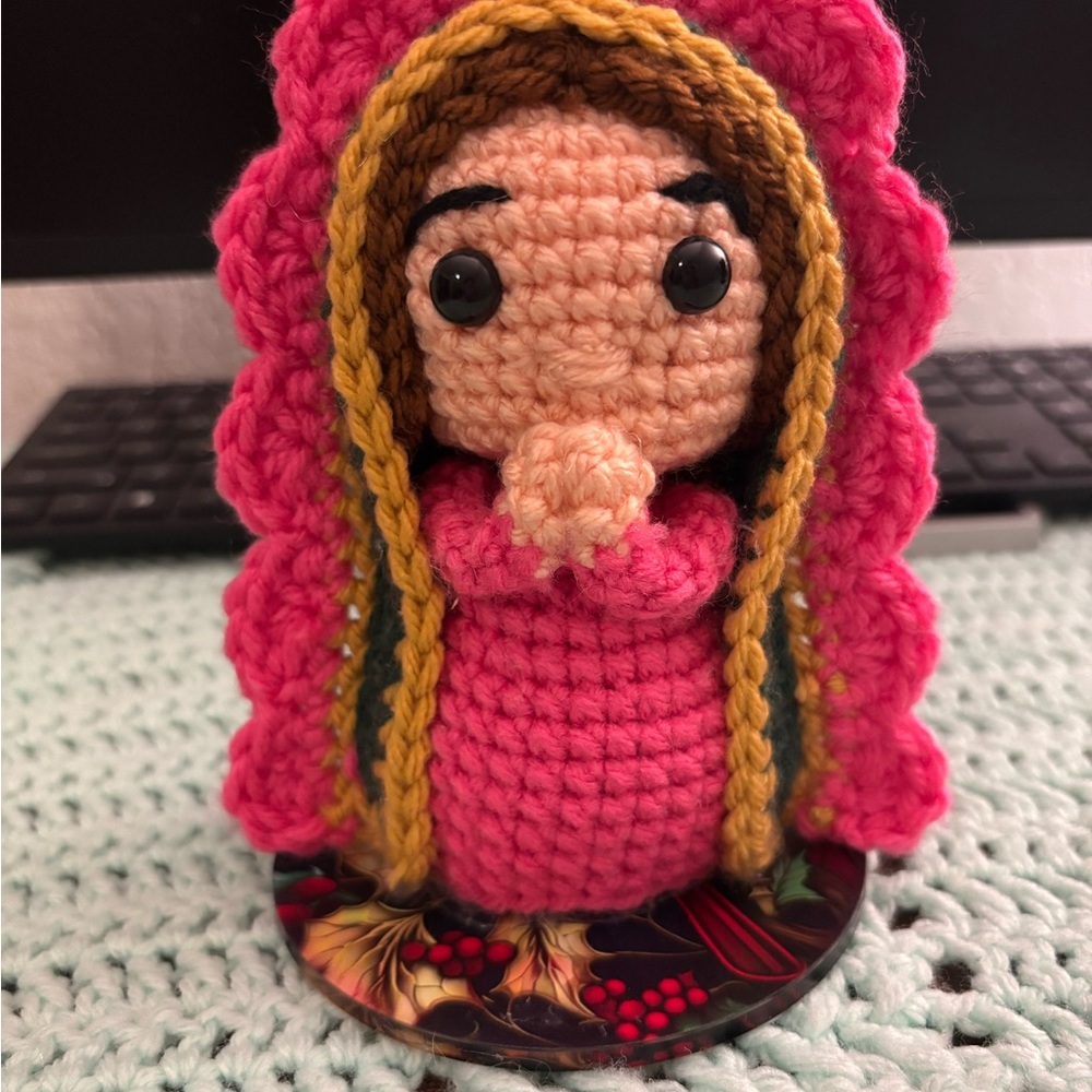 Handcrafted Pink Crochet Doll with Yellow Details